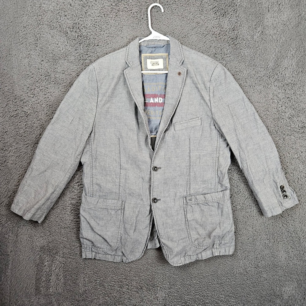Camel Active Mens Gray Cotton‎ Linen Blend 2 Button Casual Blazer Sport Coat 52
